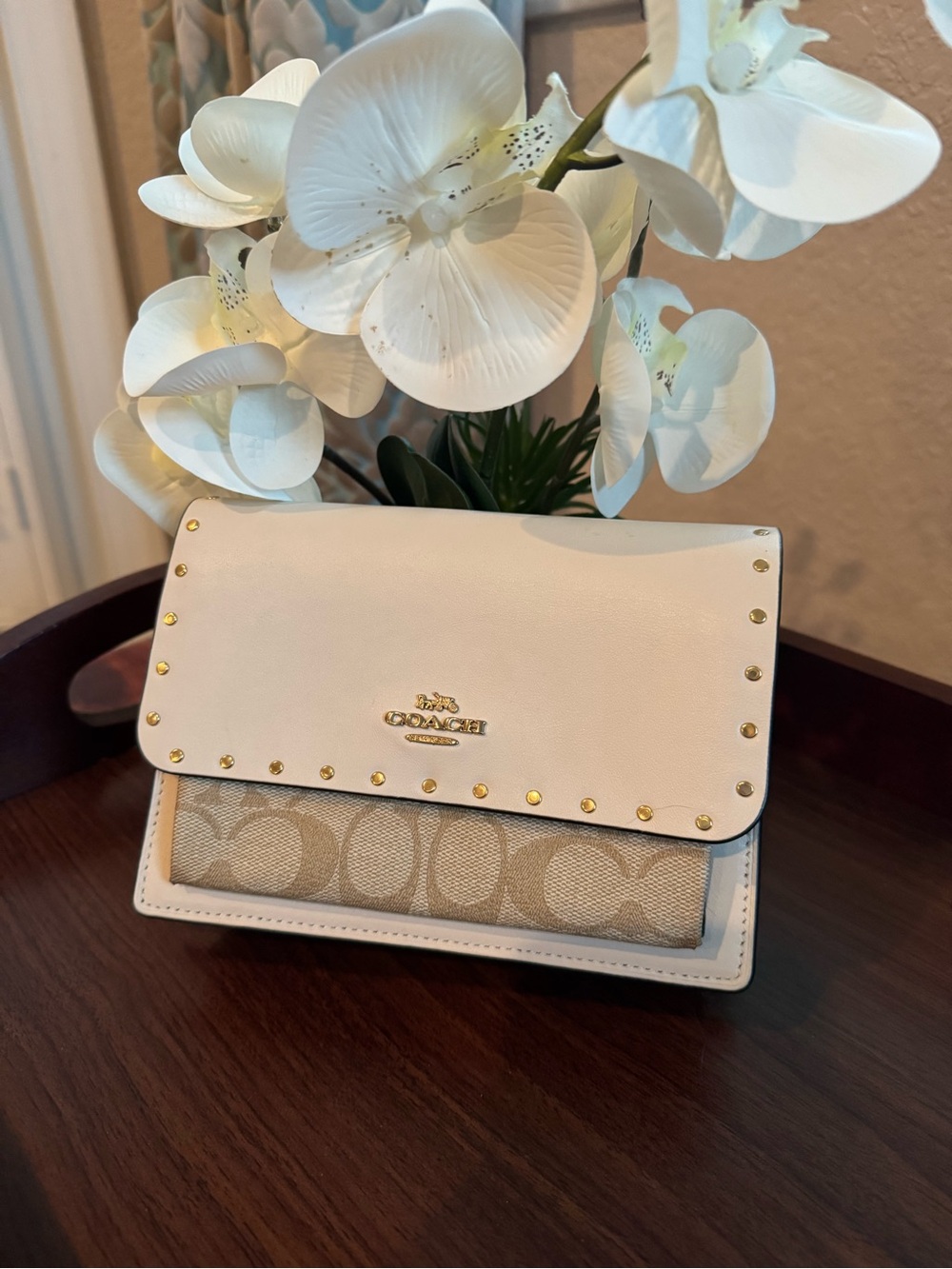 Coach Chalk and Signature Canvas Crossbody/Foldover Belt Bag with Rivets